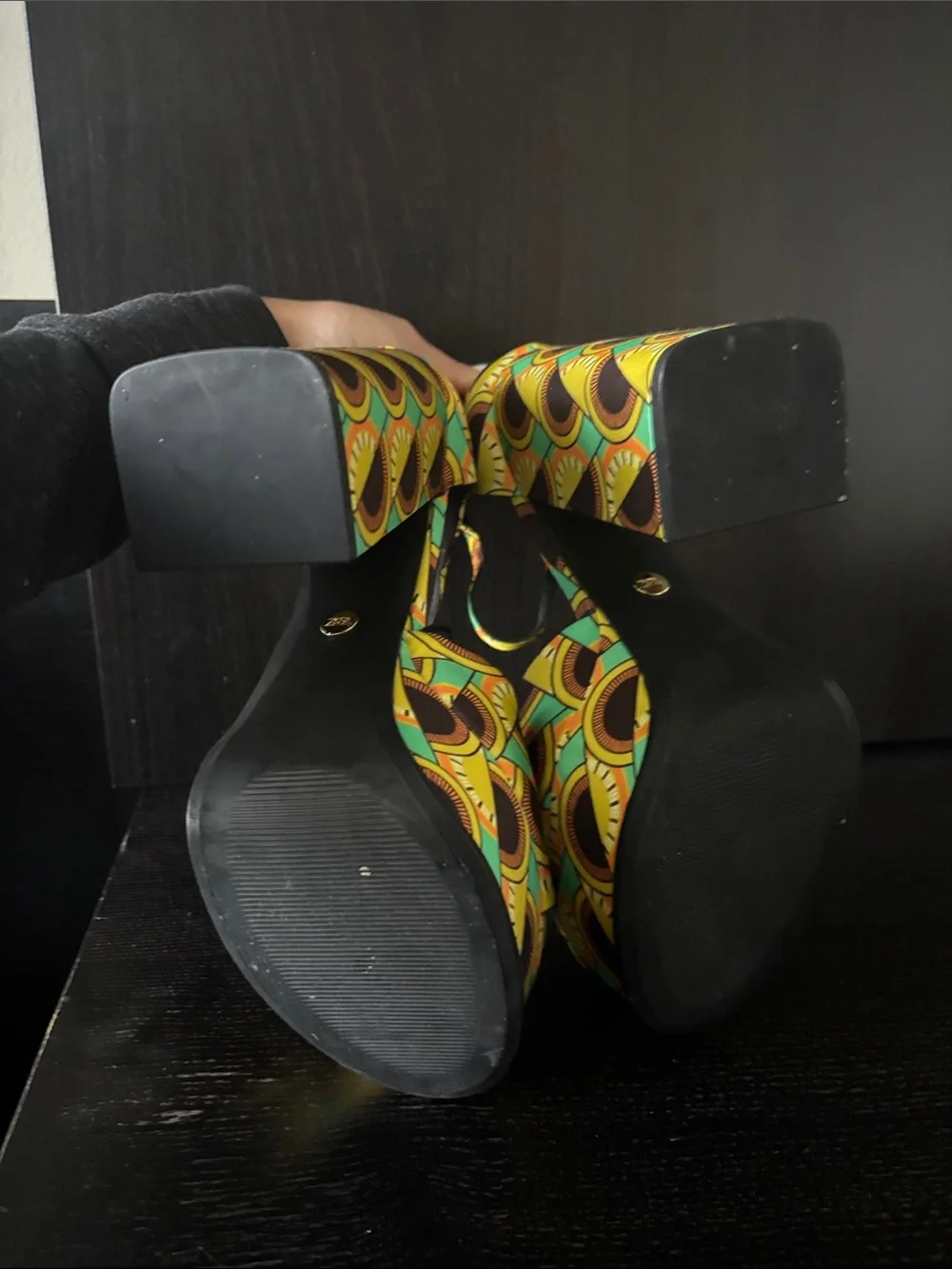 Zara Multicolor Yellow, Green & Brown Platform Sandals